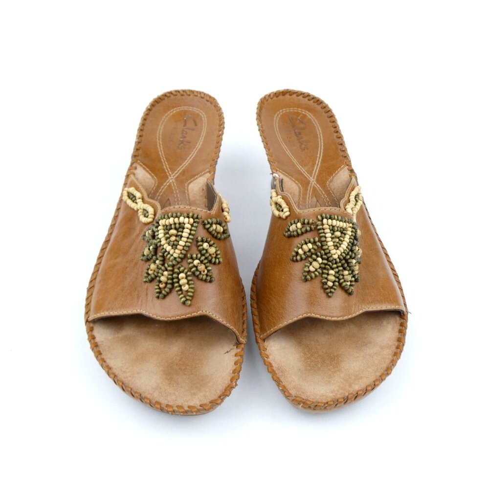 Clarks Artisan‎ Womens Tan Leather Beaded Slide Sandals 7.5M